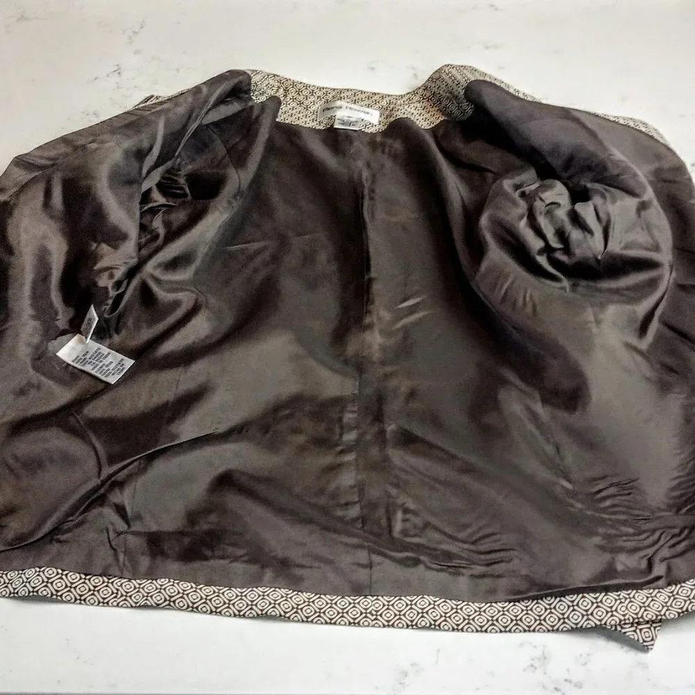 Vintage Rena Rowen Beige Brown Silk Zip Jacket